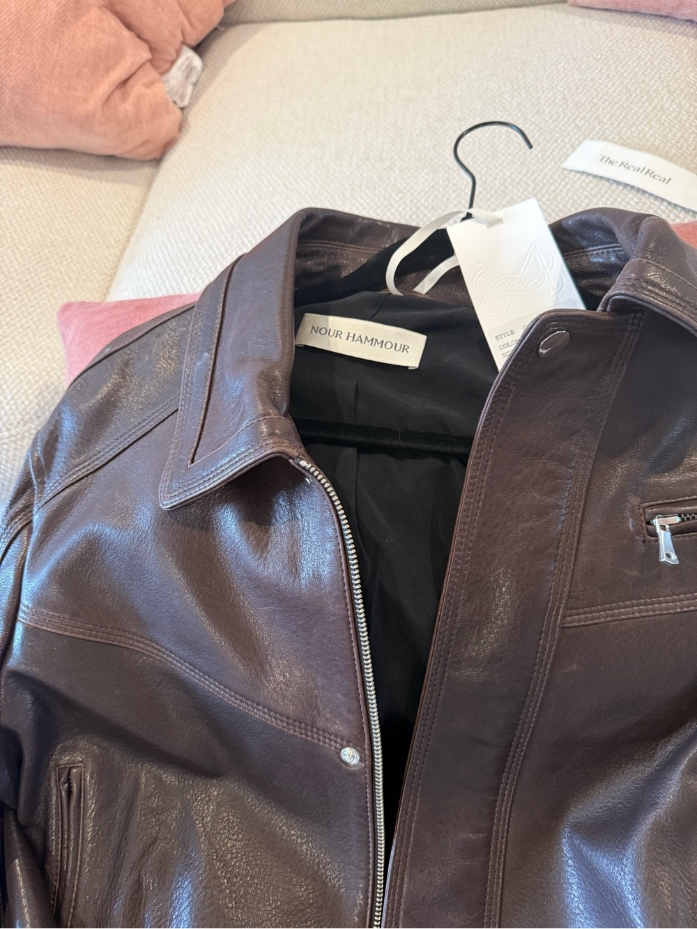 Women's Brown Leather Zip-Front Jacket - Picture 2 of 5
